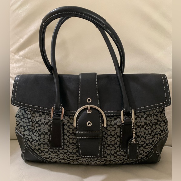 Authentic Coach bag. Perfect condition. Black leather with grey background. - Picture 1 of 6